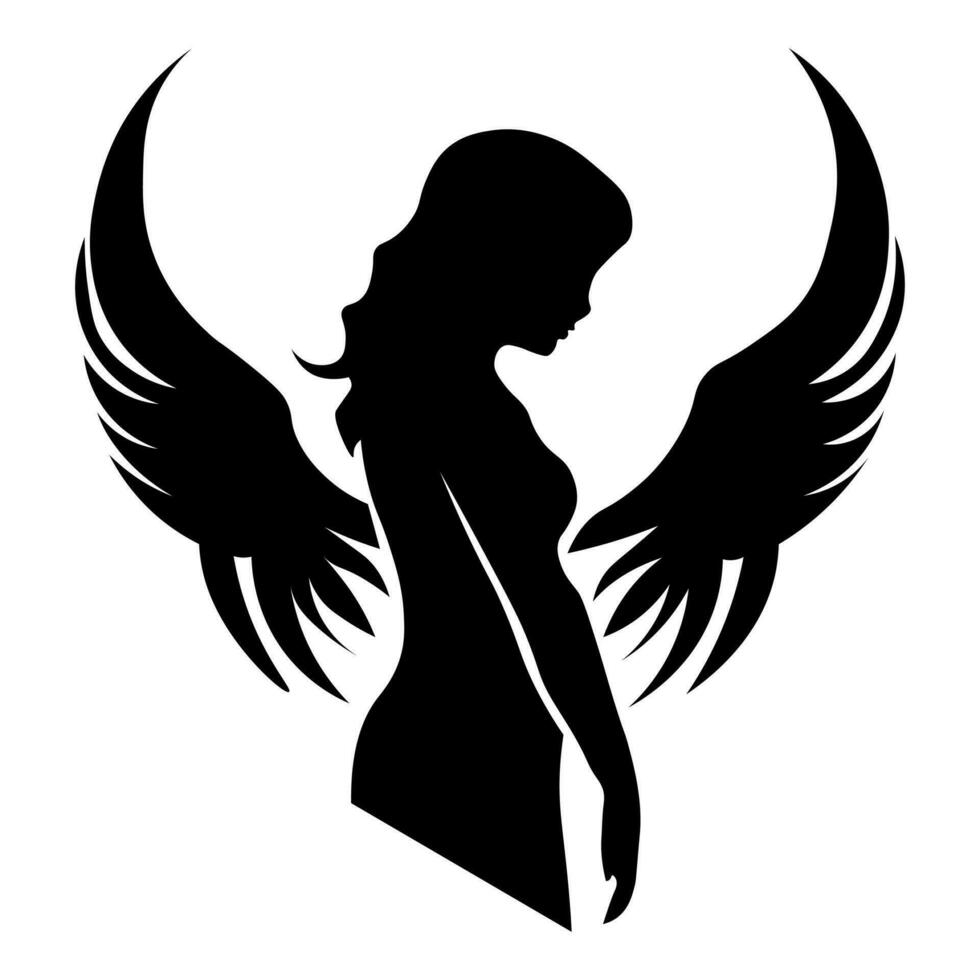 Female angel vector black icon isolated on white background