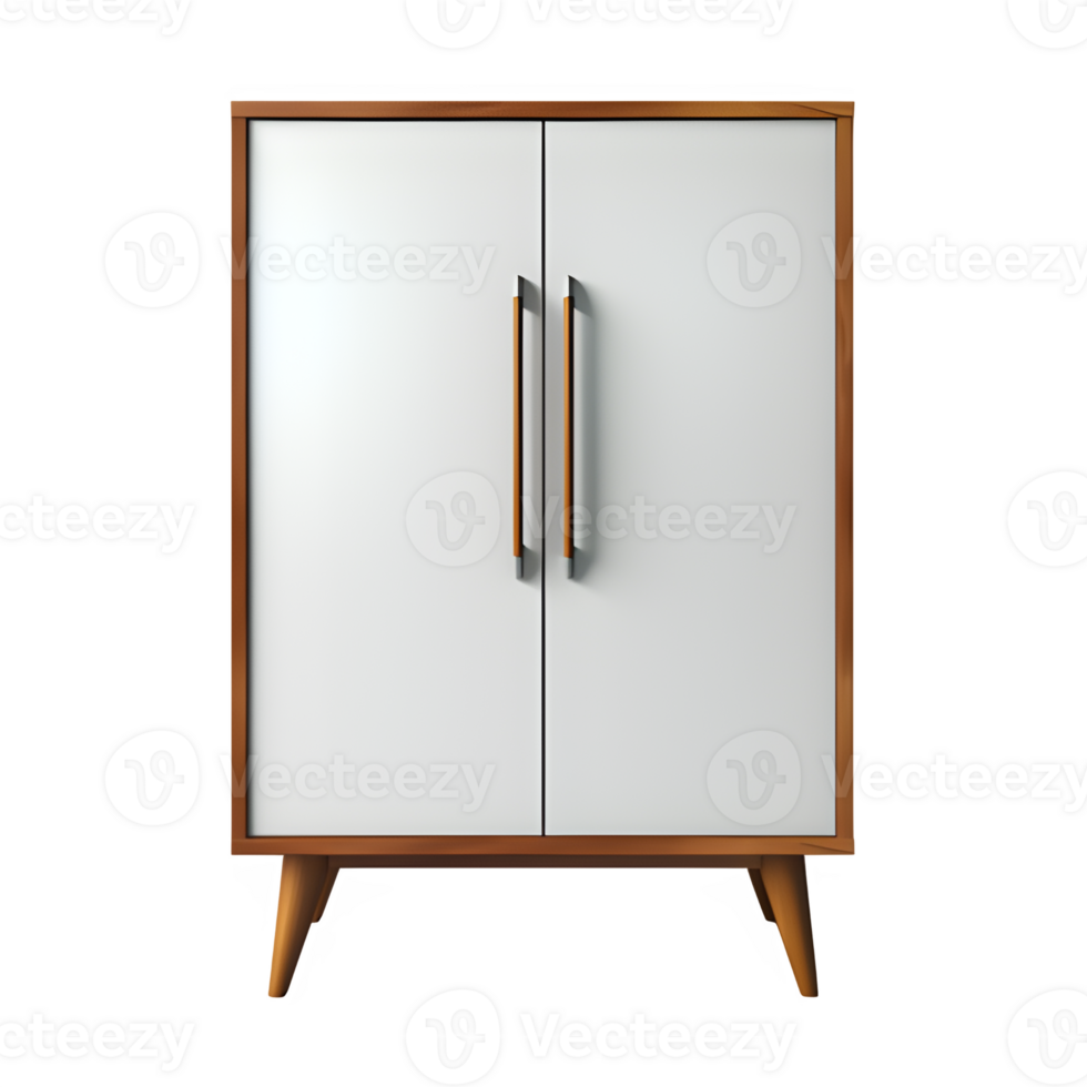 AI generated minimalist wooden cupboard front view isolated on transparent background ,generative ai png