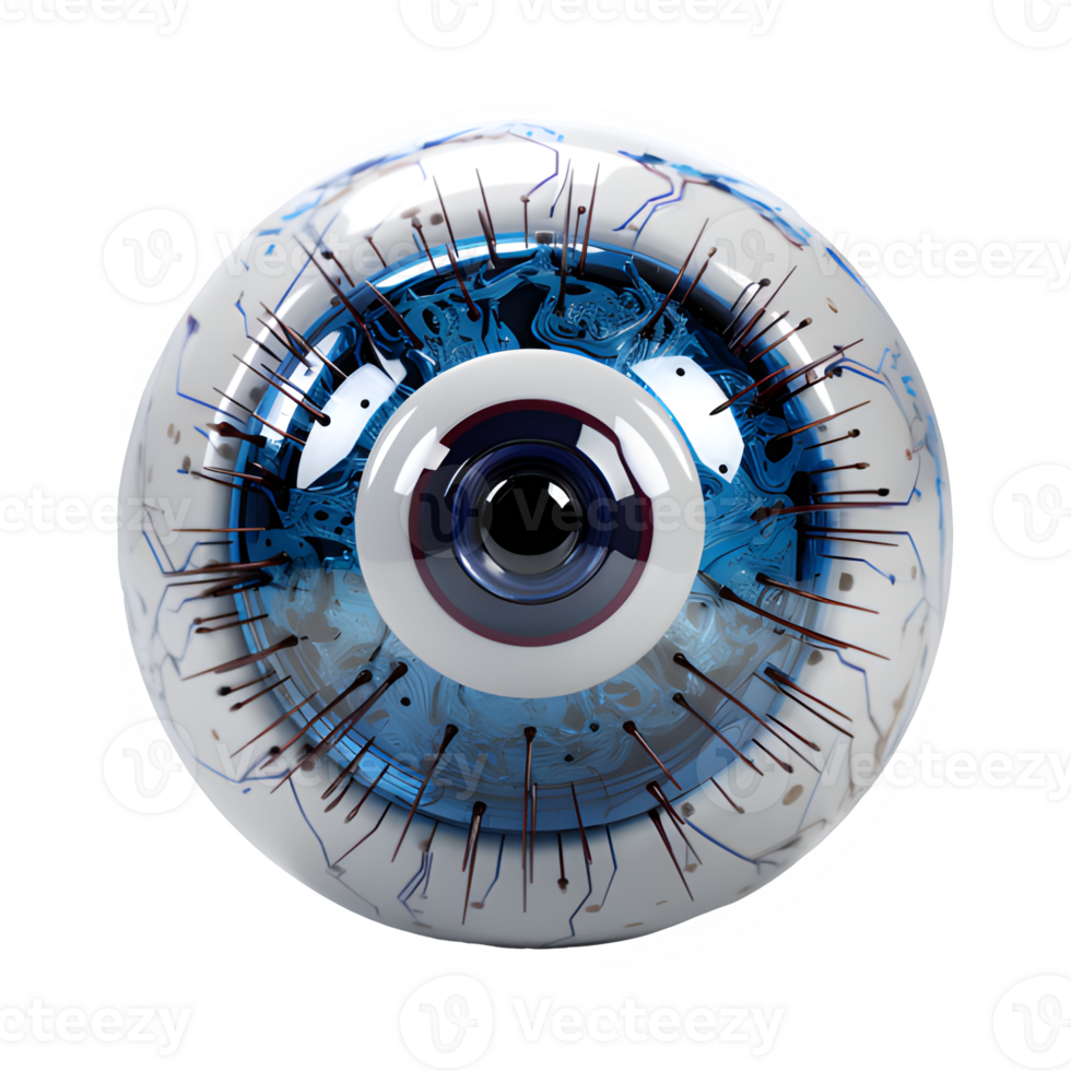 AI generated eyeball isolated on transparent background ,blue eyeball png ,generative ai