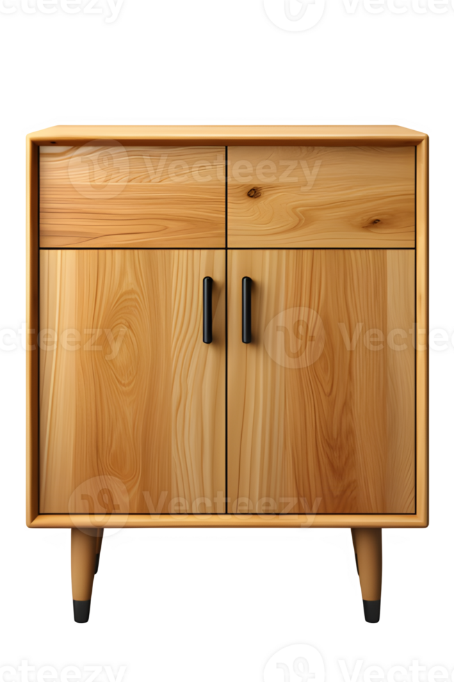AI generated minimalist wooden cupboard front view isolated on transparent background ,generative ai png