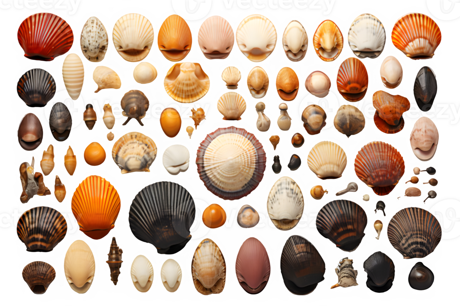 ai generato collezione di conchiglie isolato su trasparente sfondo ,superiore Visualizza ,generativo ai png