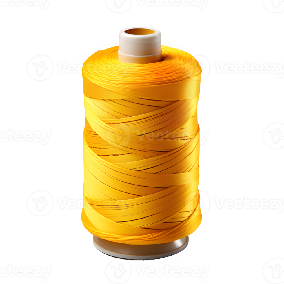 AI generated roll of yellow sewing thread isolated on transparent background png