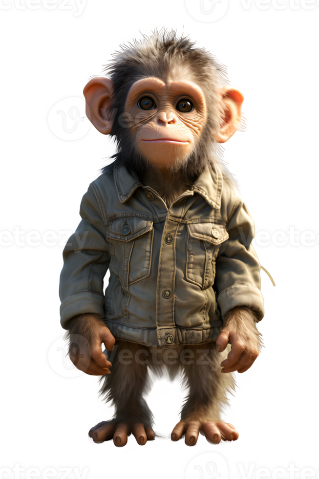 AI generated chimpanzee child standing isolated on transparent background ,generative ai png