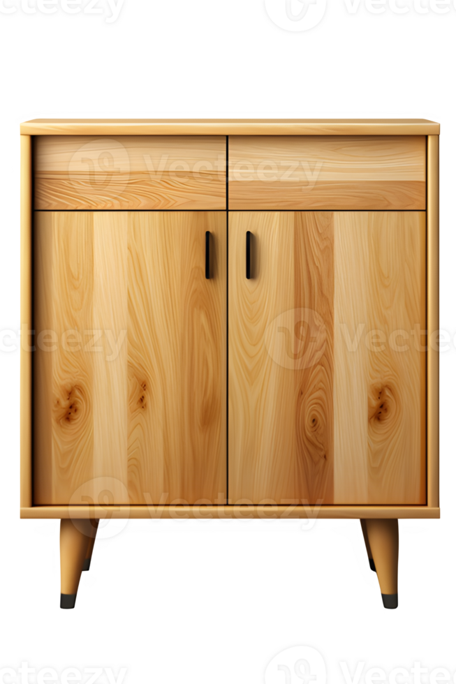 AI generated minimalist wooden cupboard front view isolated on transparent background ,generative ai png