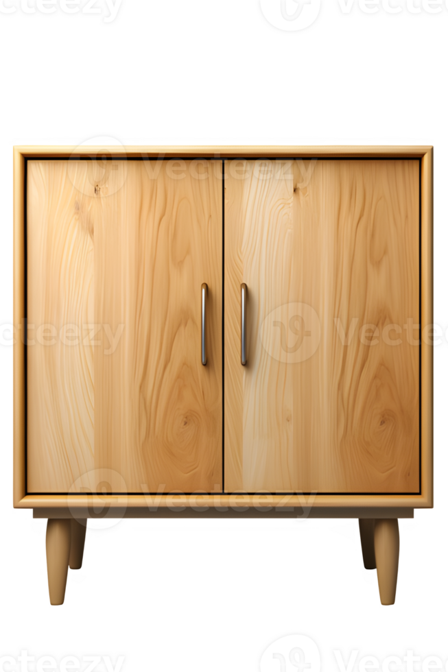 AI generated minimalist wooden cupboard front view isolated on transparent background ,generative ai png