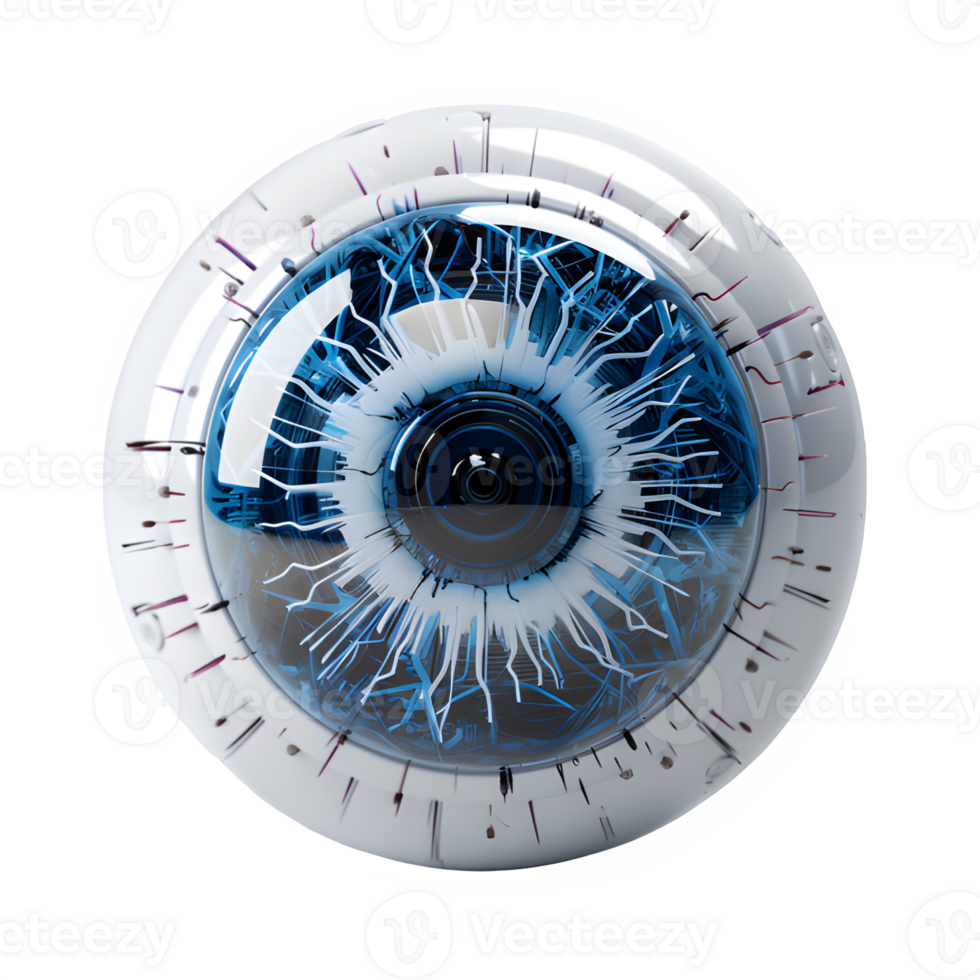 AI generated eyeball isolated on transparent background ,blue eyeball png ,generative ai