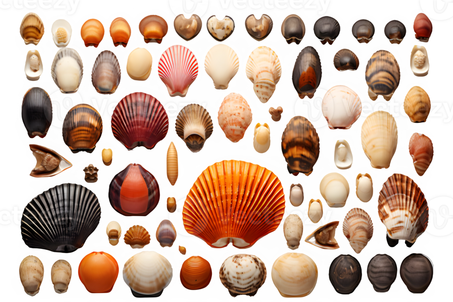 ai generato collezione di conchiglie isolato su trasparente sfondo ,superiore Visualizza ,generativo ai png