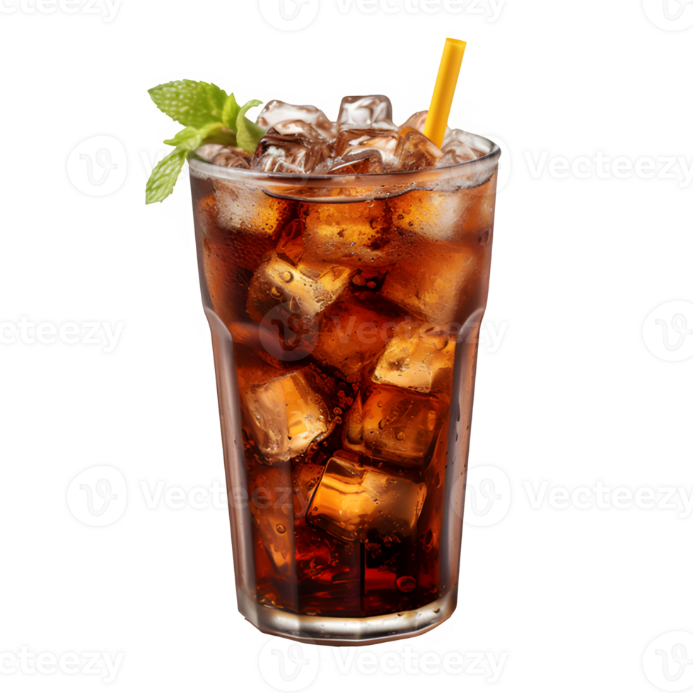 AI generated cold cola drink in a glass cup isolated on transparent background ,soda drink png ,generative ai