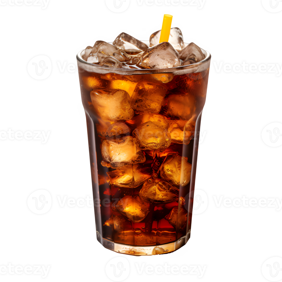 AI generated cold cola drink in a glass cup isolated on transparent background ,soda drink png ,generative ai