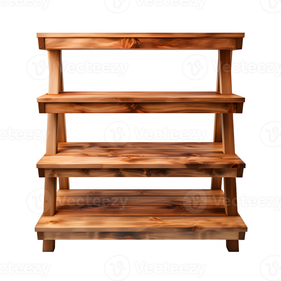 AI generated wooden shelf isolated on transparent background ,wood rack png ,generative ai
