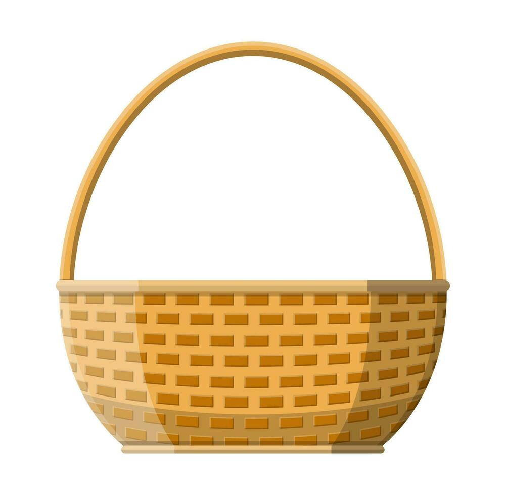 Wicker basket icon, empty wicker for food and picnic. Vector illustration in flat style