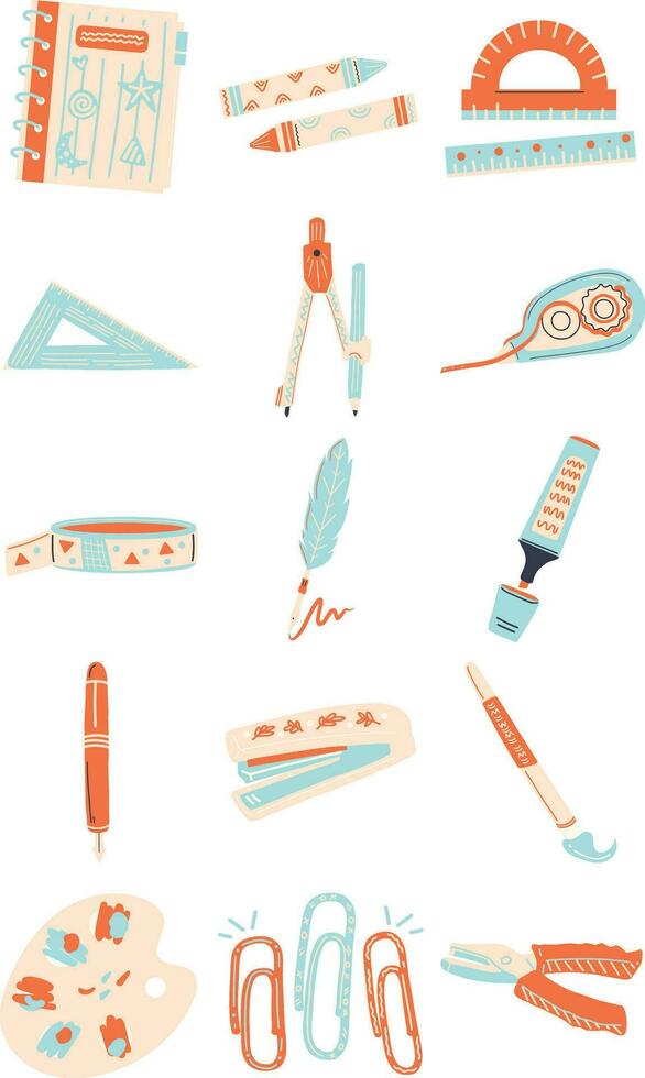 Bright and Cute Stationery Illustration Set vector