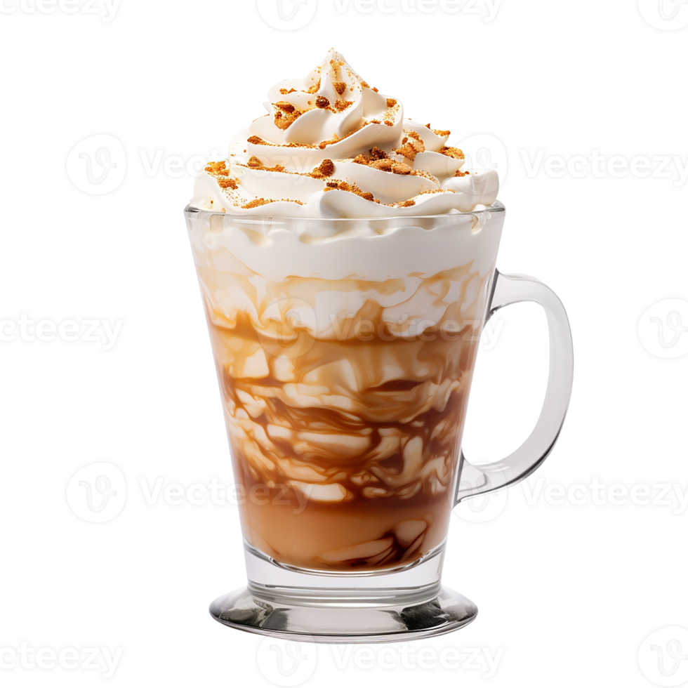 AI generated coffee cocktail with whipped cream, caramel and ice cream. sweet dessert png