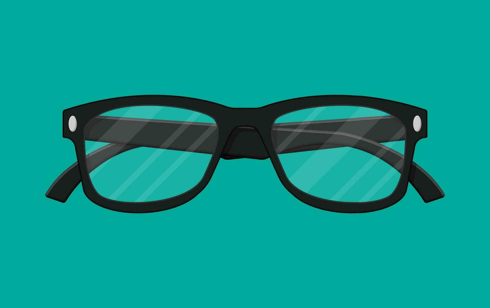 Plastic framed glasses isolated on green. Retro style eyewear. Reading eye glasses in flat style. Accessory for eye protection. Vector illustration