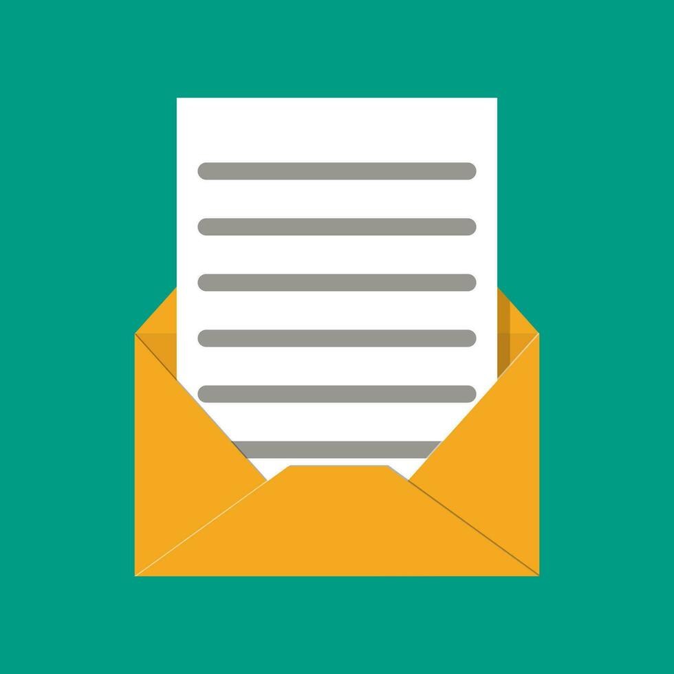 envelope with sheet of paper. mail concept. vector illustration in flat style