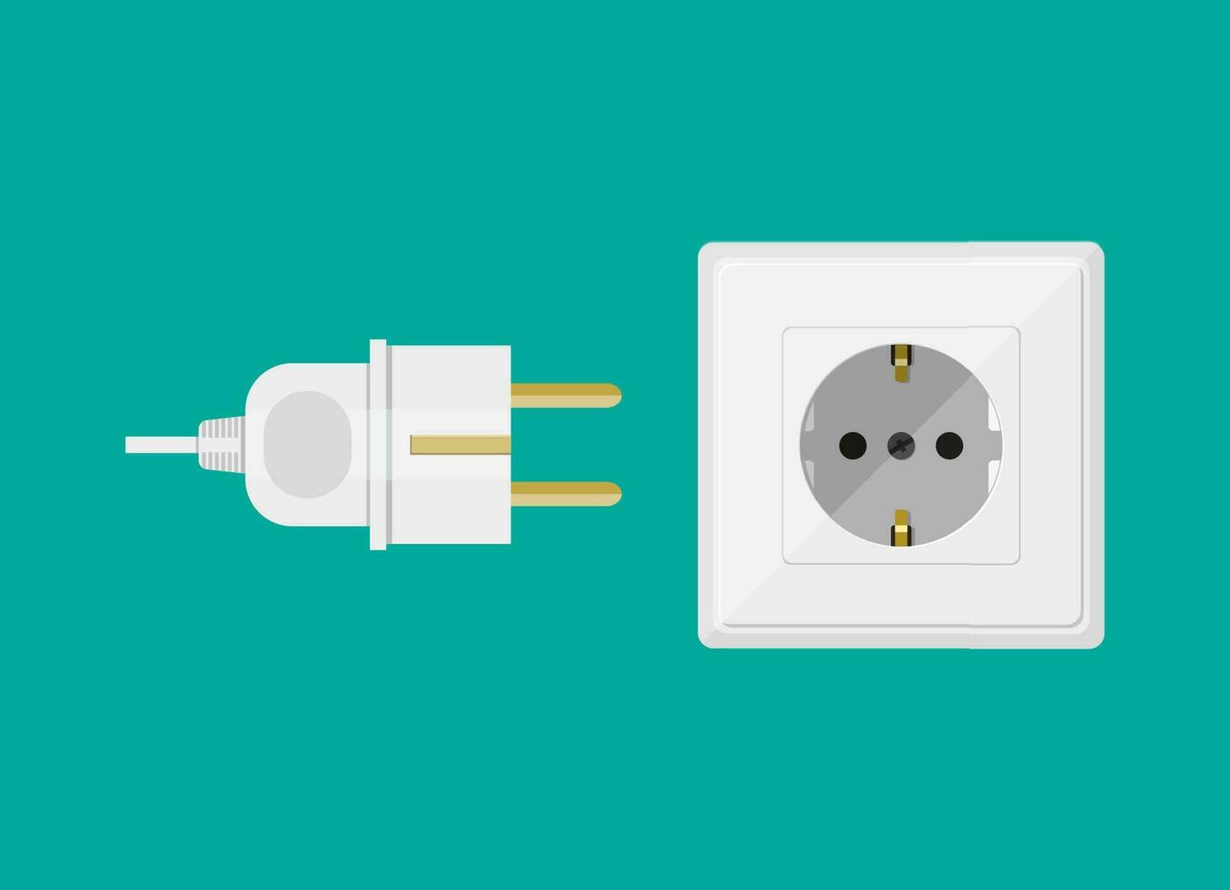 Electric white socket and plug on green background. vector illustration in flat design