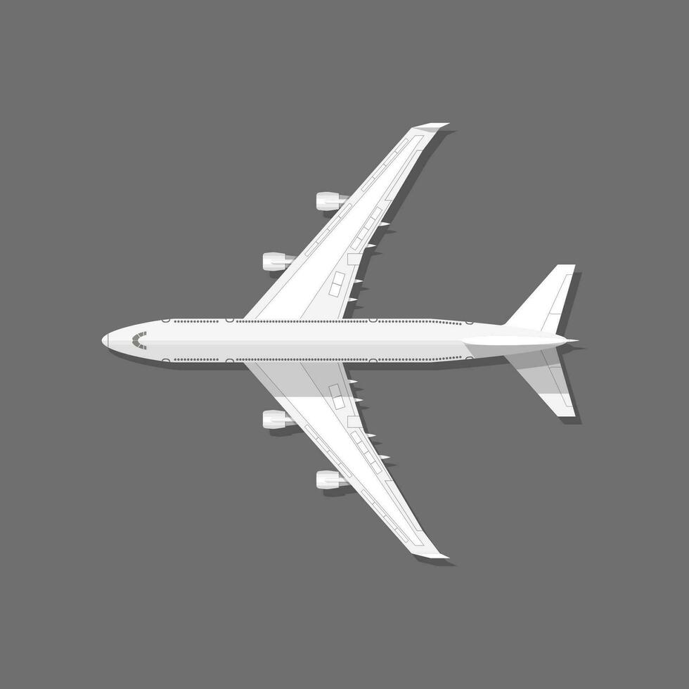 White realistic large passenger civil aviation airplane isolated on gray background. vector illustration