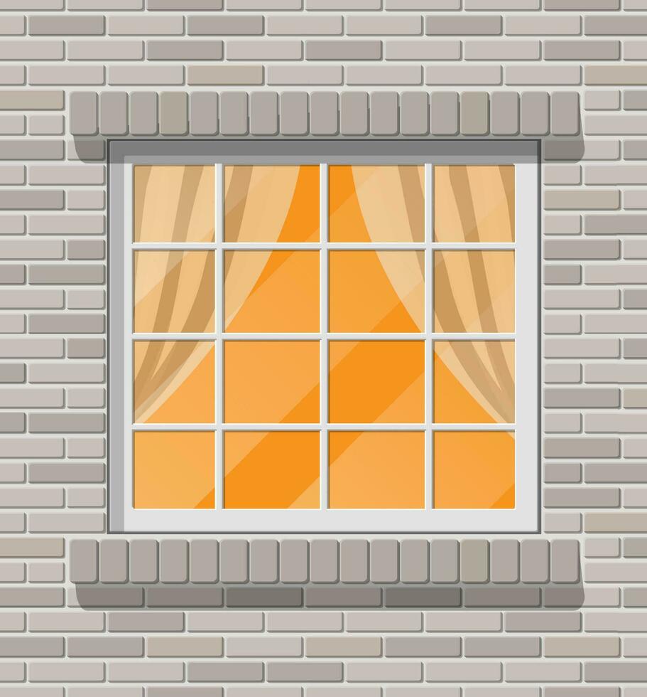 edificio fachada. de madera clásico ventana en ladrillo pared. arquitectura, edificio y construcción. vector ilustración en plano estilo