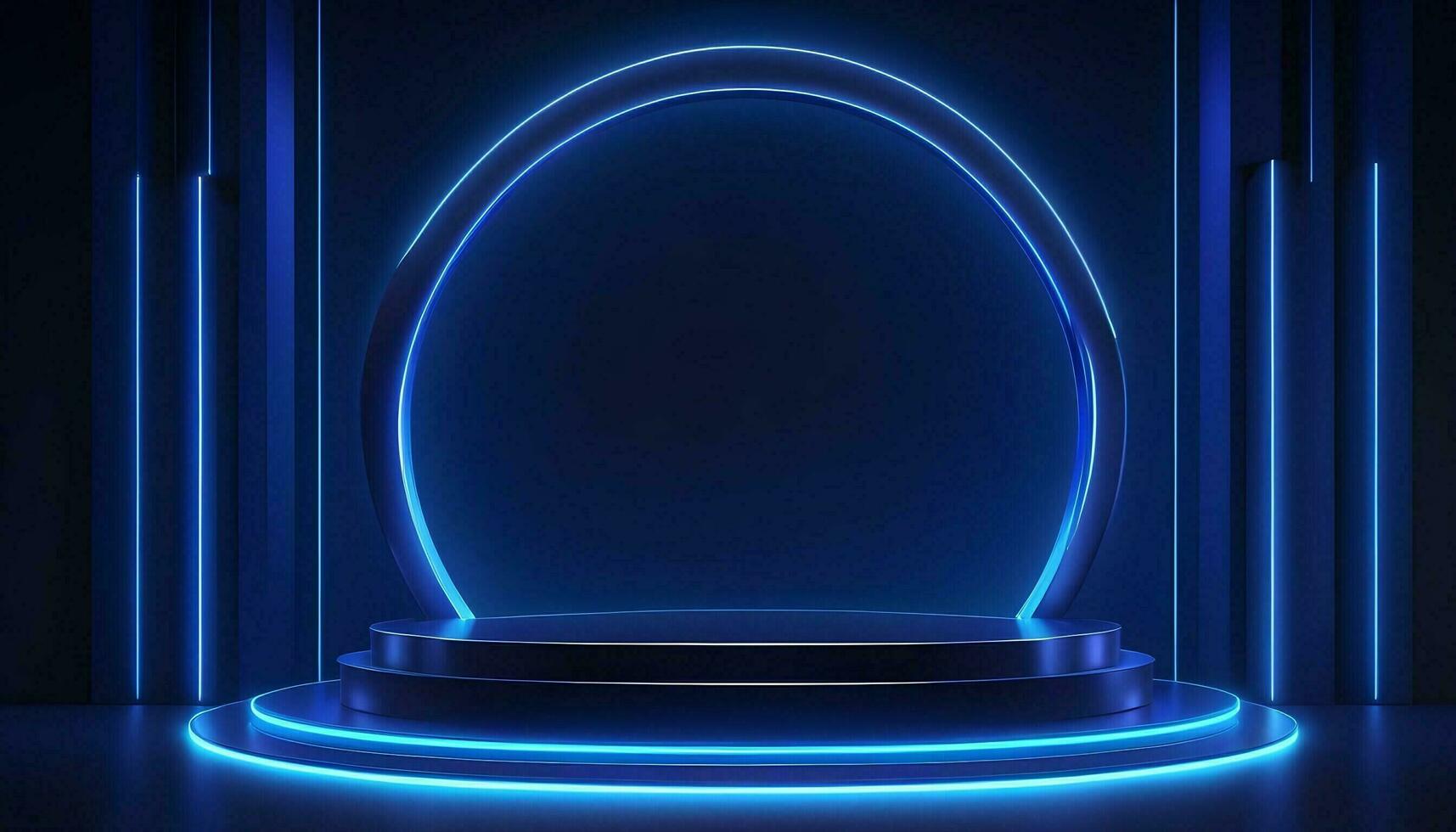 AI generated Elegant blue stage background with blue dot neon line and lighting effect sparkle. Luxury template award design. Vector illustration photo