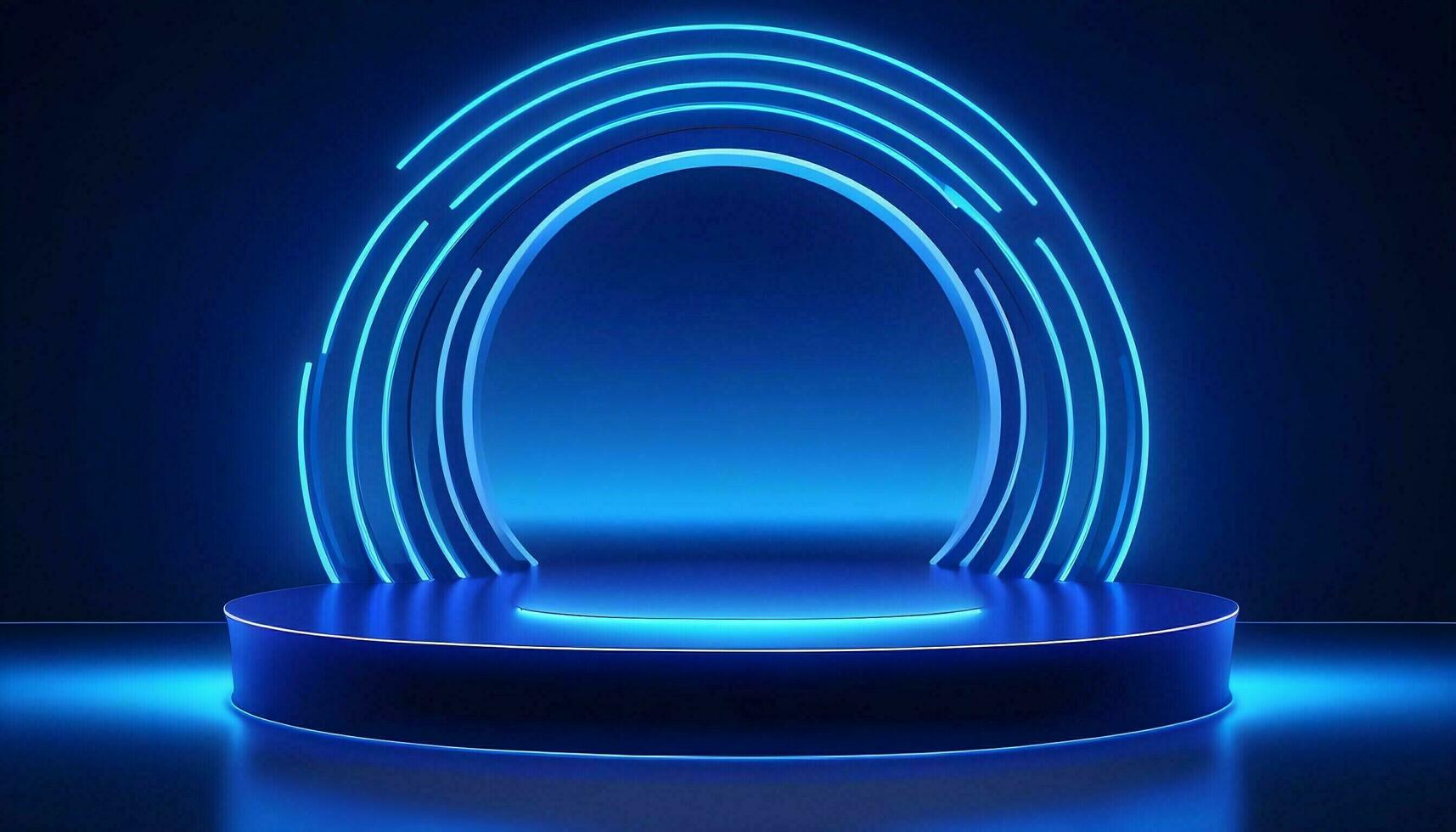 AI generated Elegant blue stage background with blue dot neon line and lighting effect sparkle. Luxury template award design. Vector illustration photo
