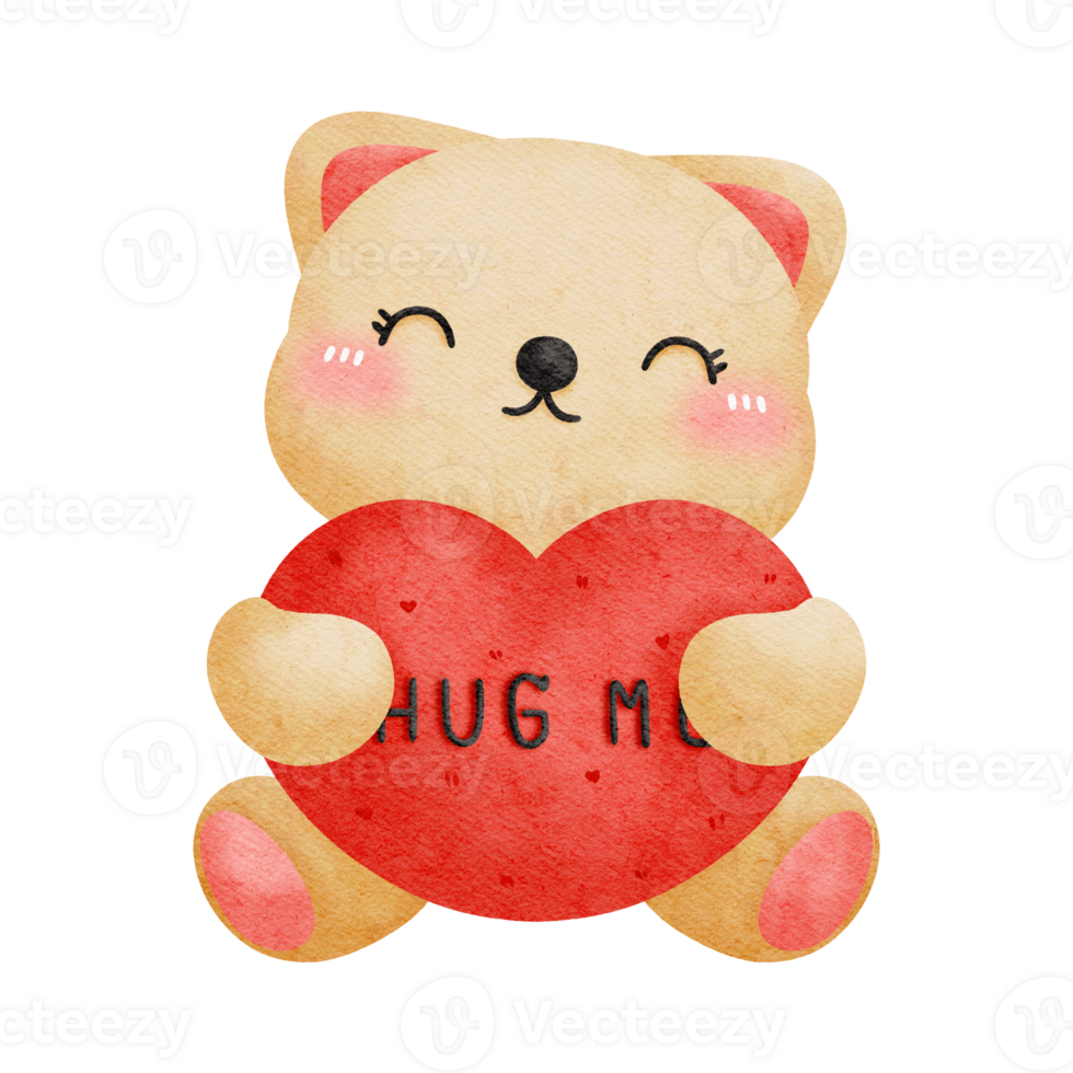 a cute teddy bear holding a heart with the words hug me png