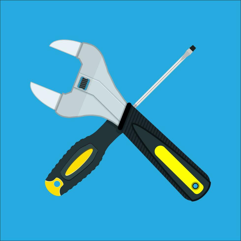 Screwdriver and Wrench crossed. vector illustration in flat style