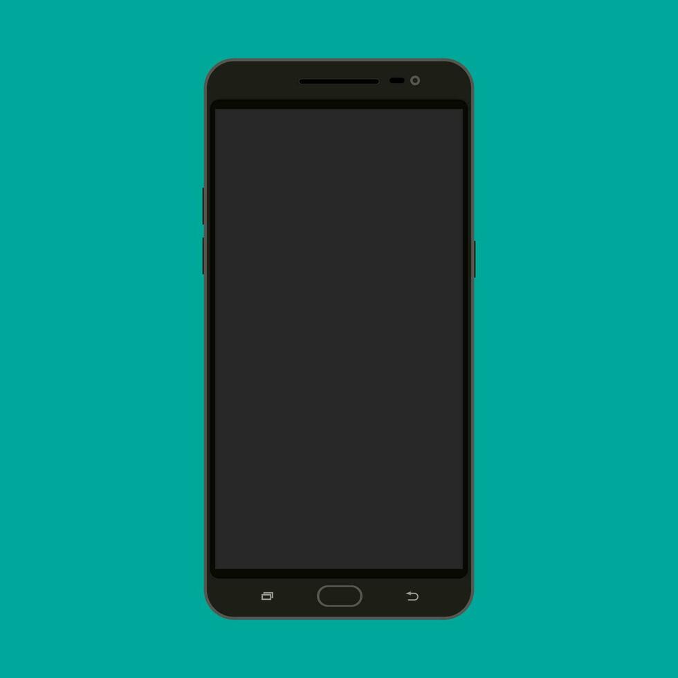 Black modern touch screen smartphone. vector illustration in flat style on green background