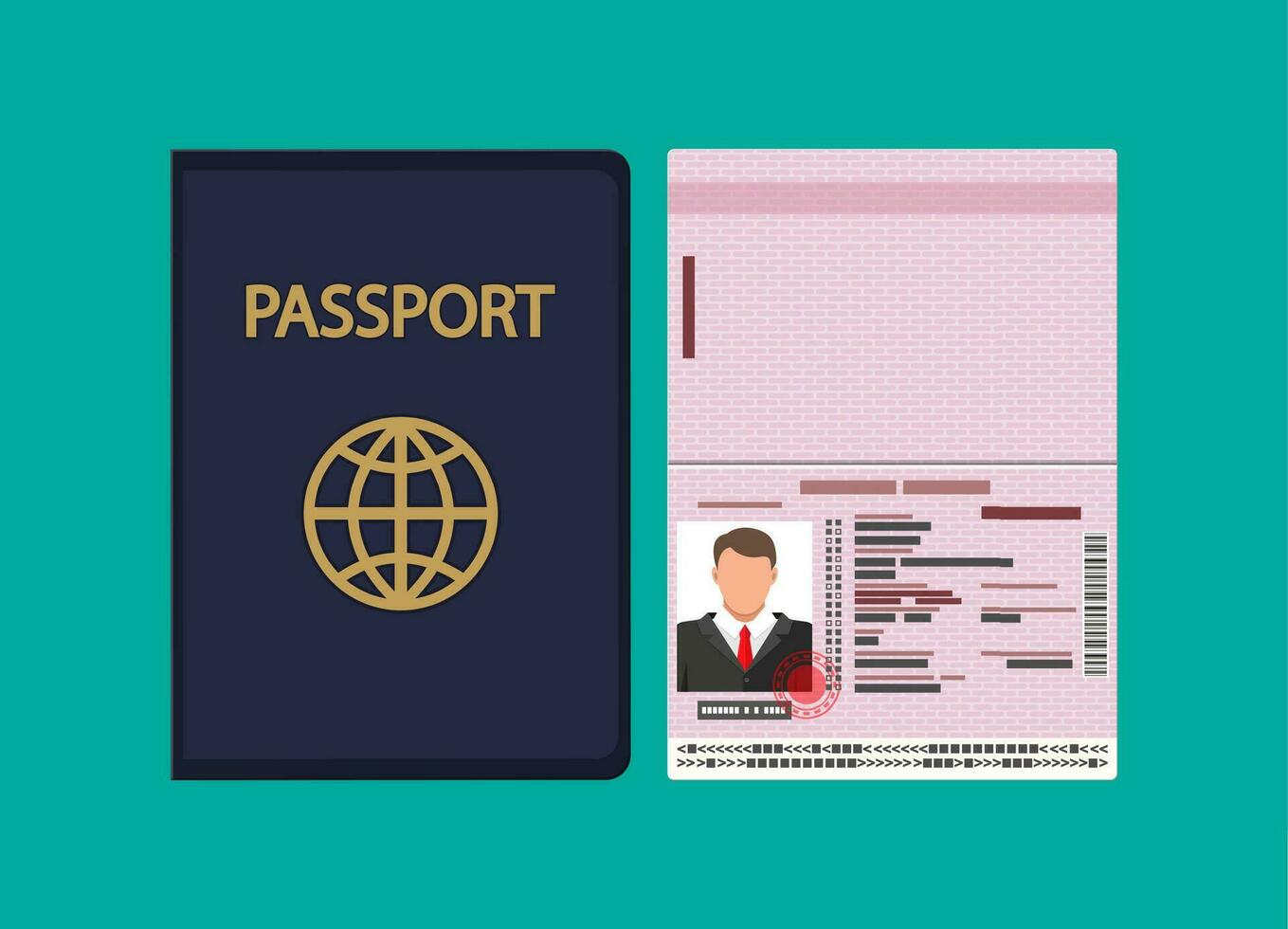 carné de identidad tarjeta icono. identidad tarjeta, nacional carné de identidad tarjeta, pasaporte tarjeta con electrónico chip y hombre foto. vector ilustración en plano diseño