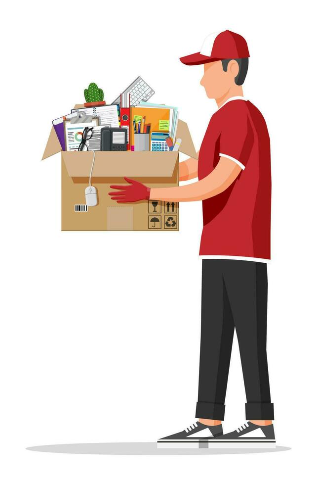 Receiving package from courier to customer. vector
