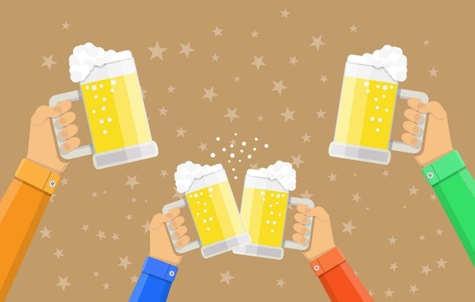 people holding beer glasses and clinking, celebration event, vector illustration in flat style