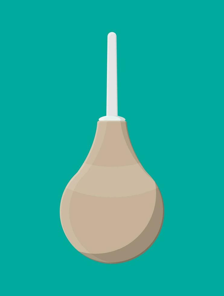 Rubber enema with plastic tip. Medical instruments. Healthcare, hospital and medical diagnostics. Urgency and emergency services. Vector illustration in flat style