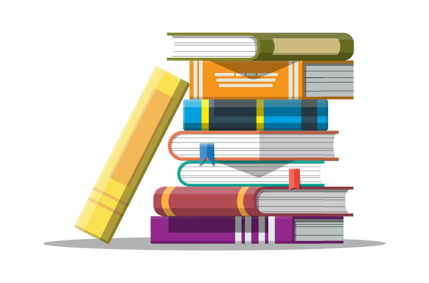 Pile of books in hand. Reading education, e-book, literature, encyclopedia. Vector illustration in flat style