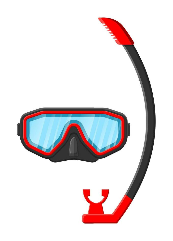 Diving mask with snorkel. Diving equipment. Scuba, snorkeling. Goggles and pipe. Vector illustration in flat style