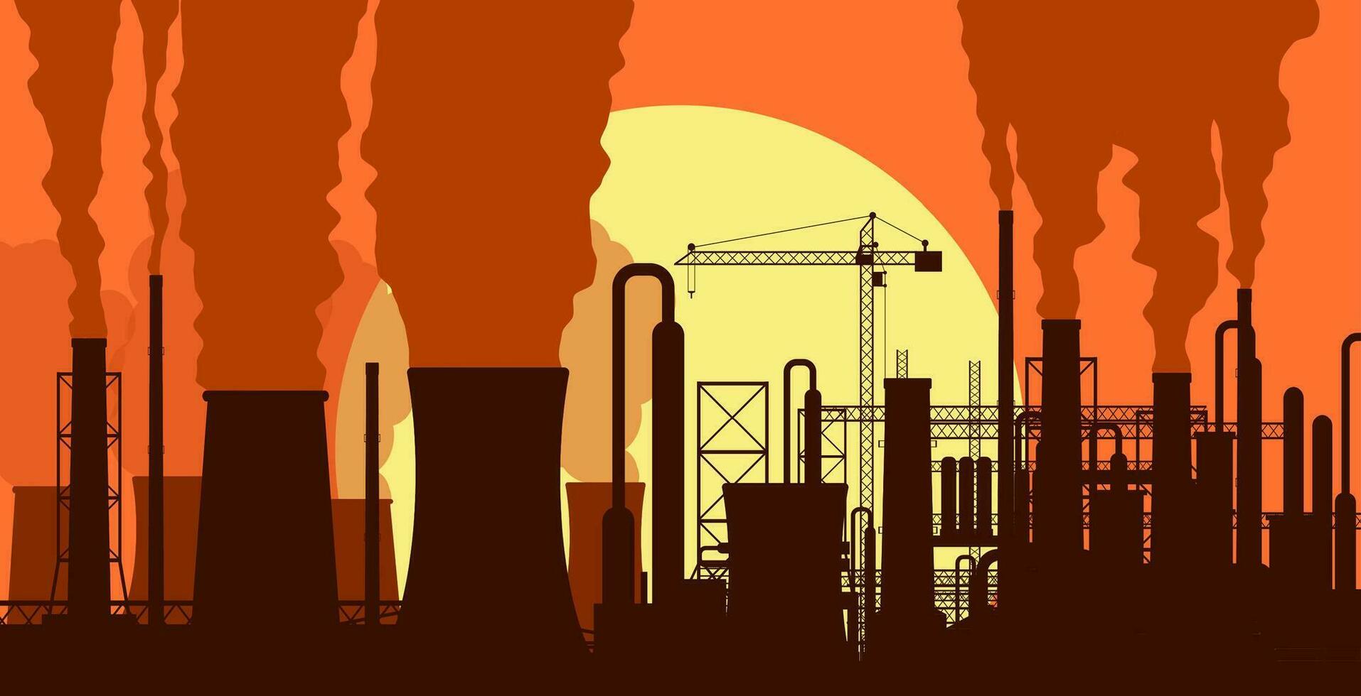 Panoramic industrial silhouette landscape. vector