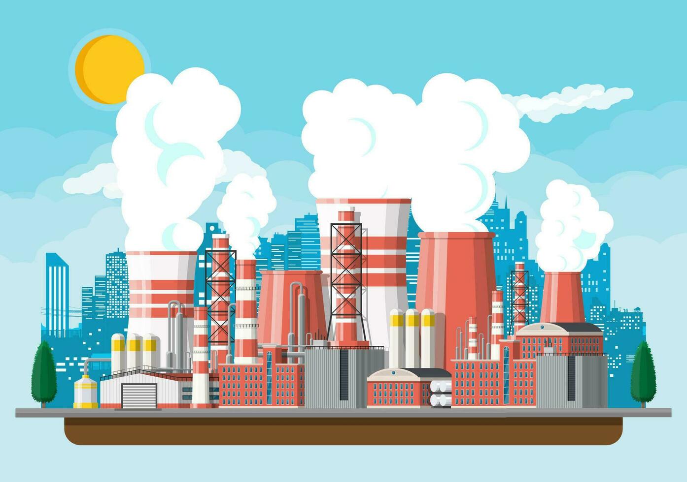 Industrial factory, power plant. vector