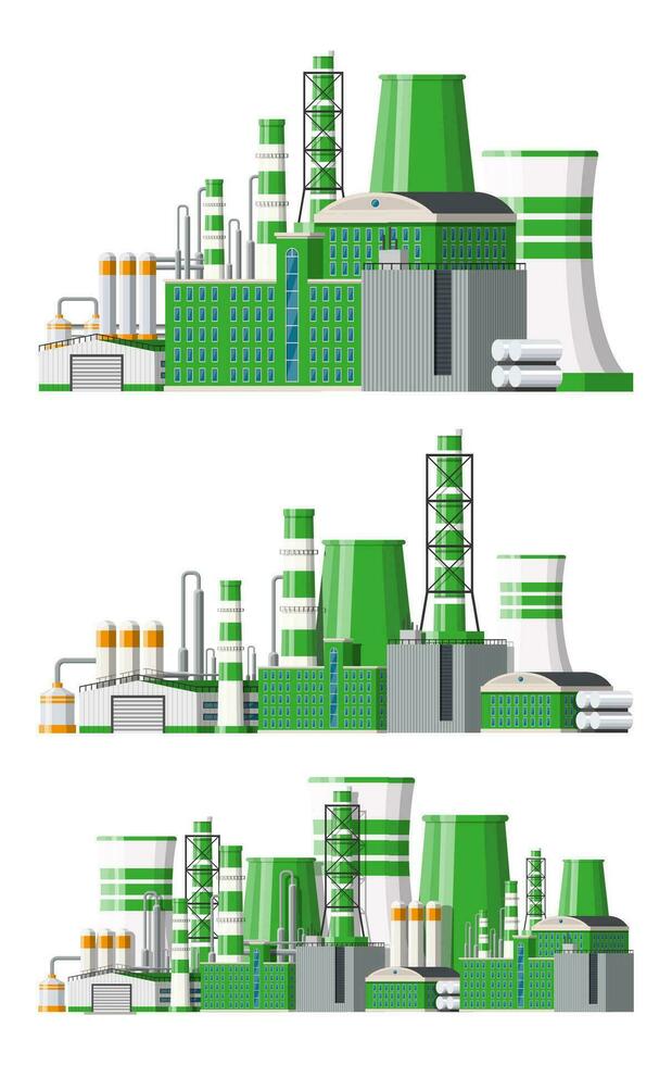 Factory icon set. Industrial factory, power plant. vector