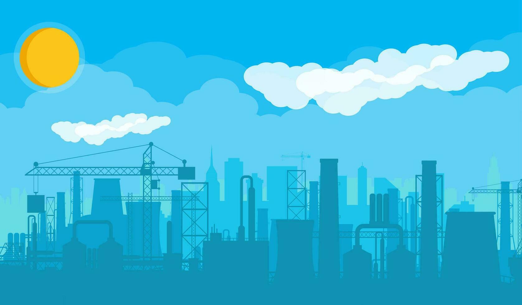 Panoramic industrial silhouette landscape. vector