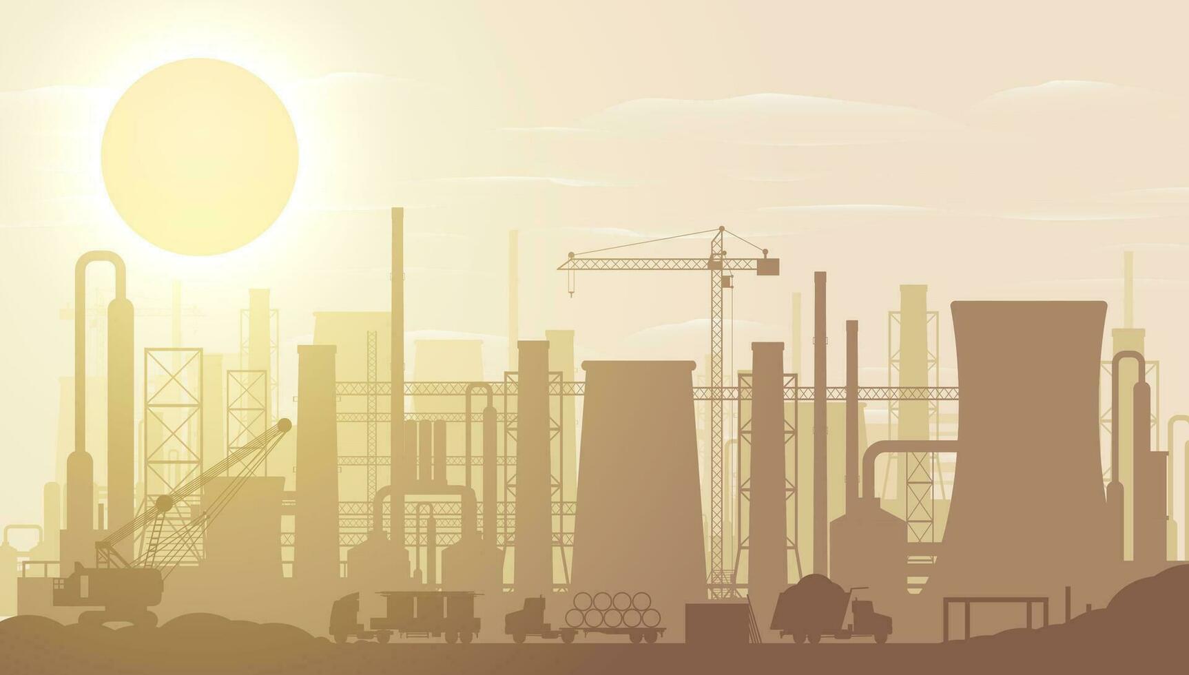 Panoramic industrial silhouette landscape. vector
