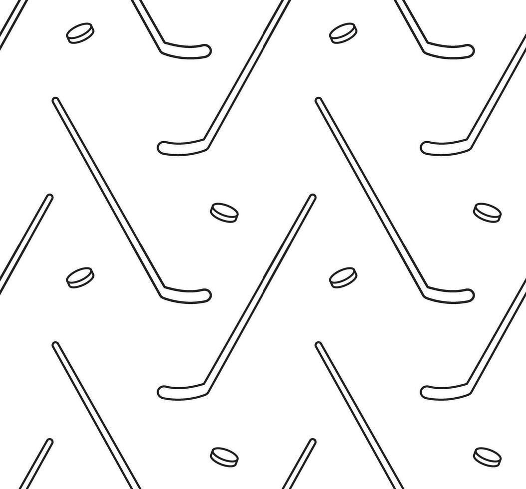 Seamless pattern of outline hockey stick and puck vector