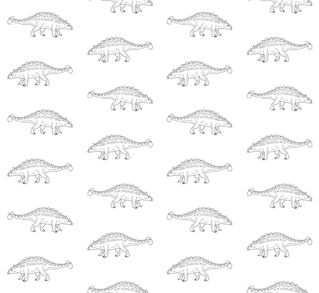 Vector seamless pattern of hand drawn ankylosaurus