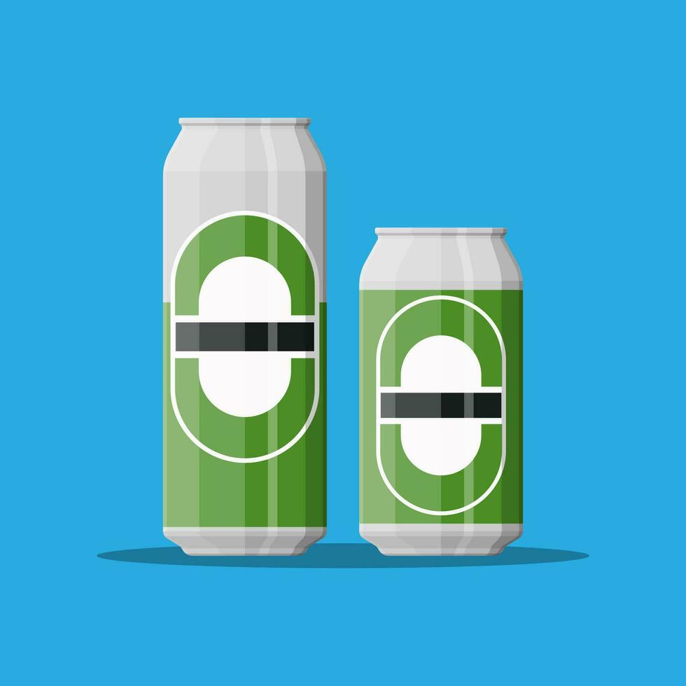 Can of beer in large and small size. Beer alcohol drink. Vector illustration in flat style