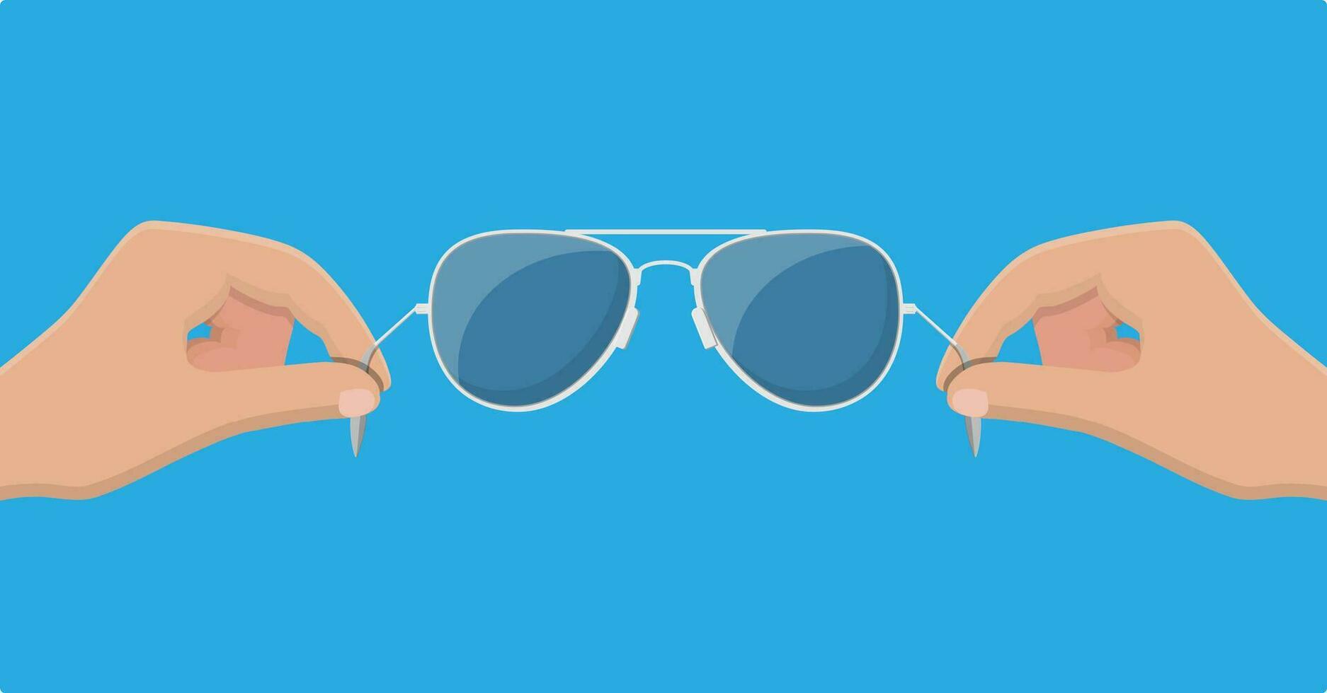 Aviator sunglasses in hand. Protective eyewear. Vector illustration in flat style