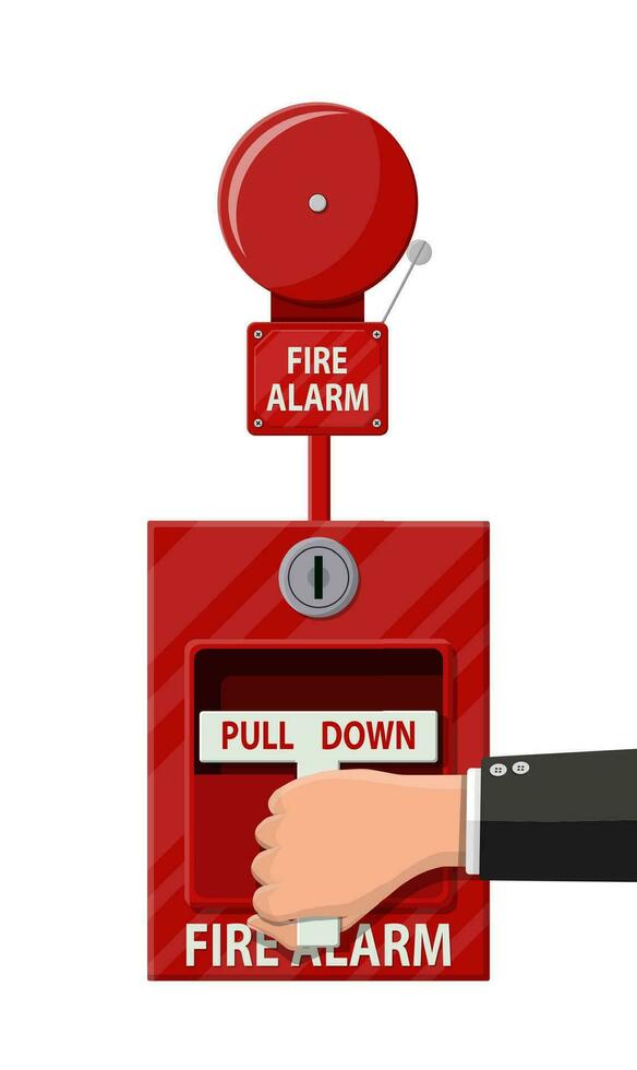 Hand switch fire alarm system. Fire equipment. Vector illustration in flat style