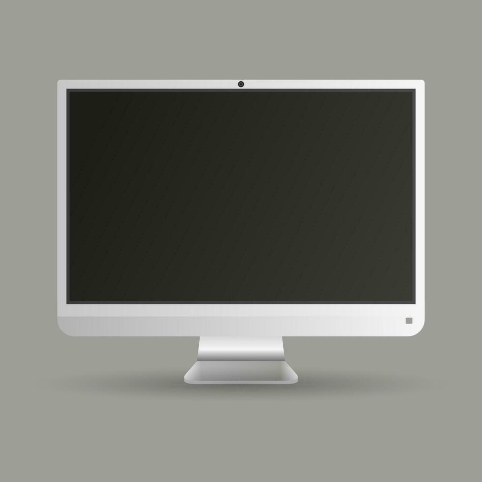 realistic silver computer screen display isolated on grey background. vector illustration