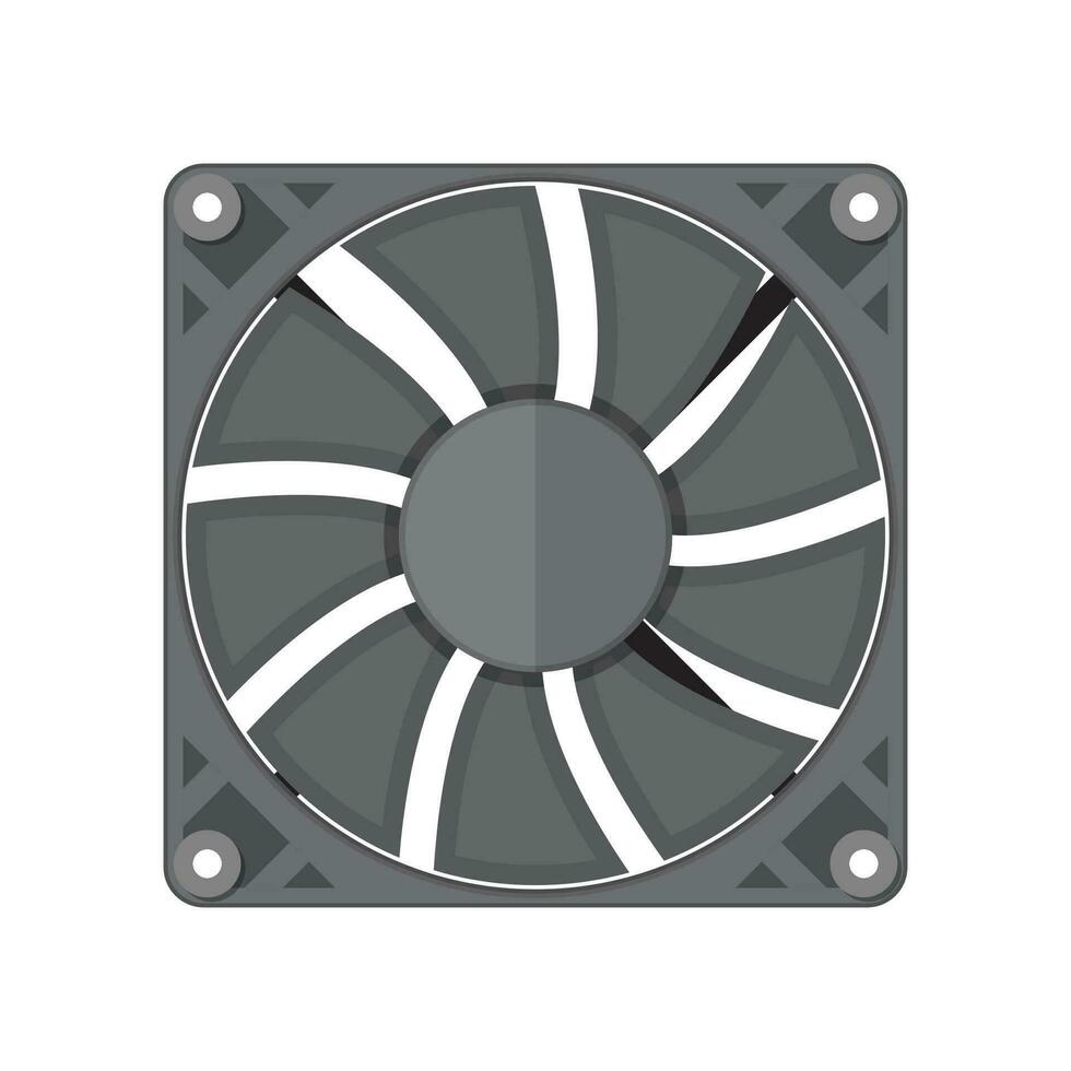 Plastic computer cooler isolated on white. PC hardware. Components for personal computer. Fan icon. Vector illustration in flat style