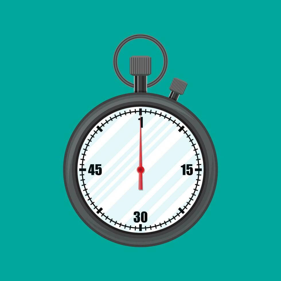 Analog chronometer timer counter, stopwatch. Vector illustration in flat style
