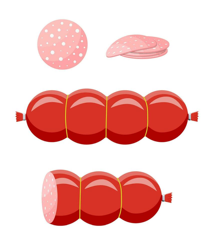 Meat sausage slice set. vector