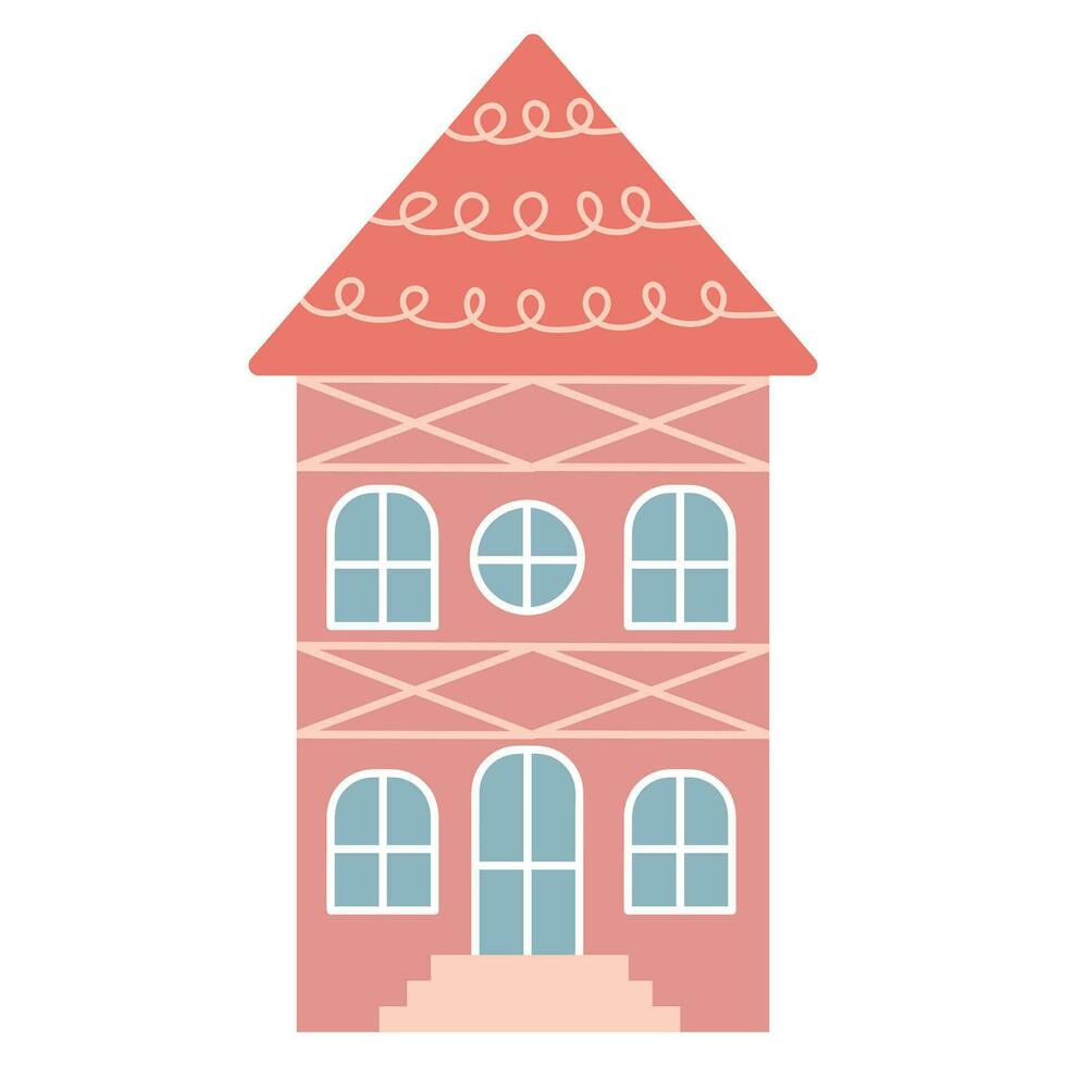 Cute pastel scandinavian house. Dutch canal home. Traditional architecture of Netherlands, Belgium and Amsterdam. Hand drawn vector illustration isolated on white background.