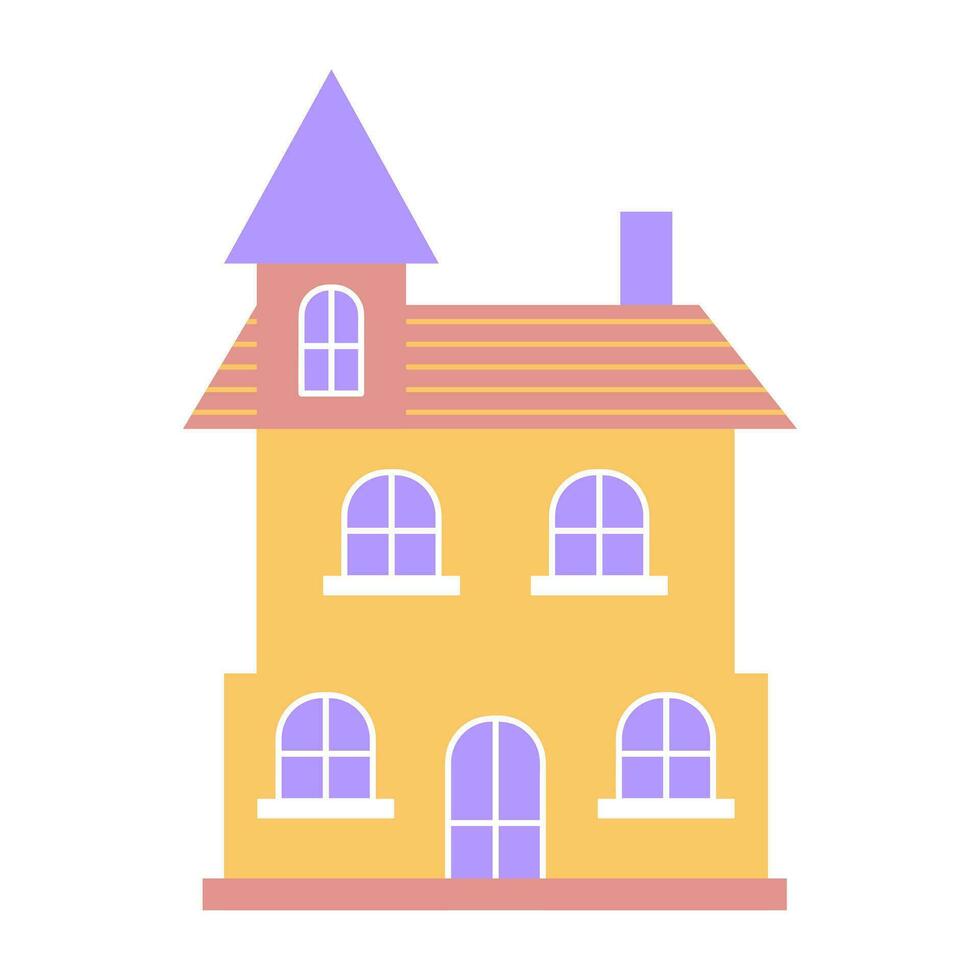 Cute pastel scandinavian house. Dutch canal home. Traditional architecture of Netherlands, Belgium and Amsterdam. Hand drawn vector illustration isolated on white background.