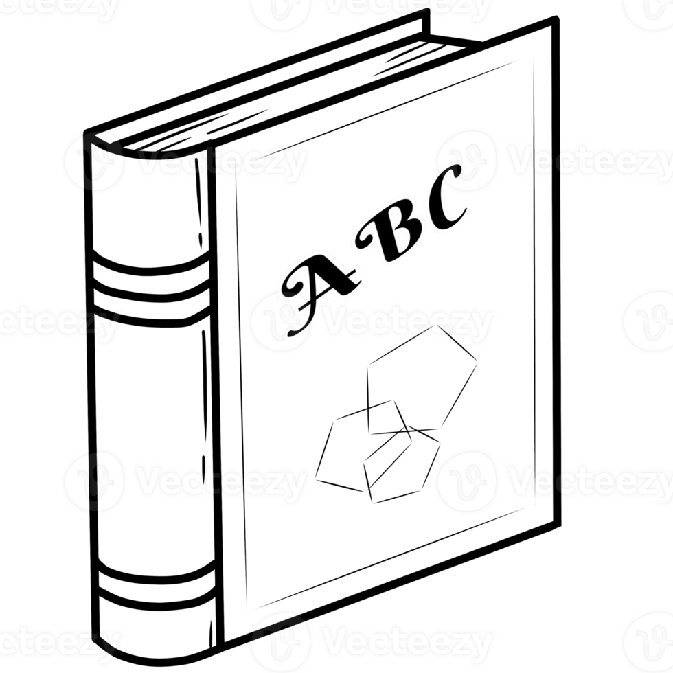 black line art of text book on a  transparent background, coloring book art supply for kids png